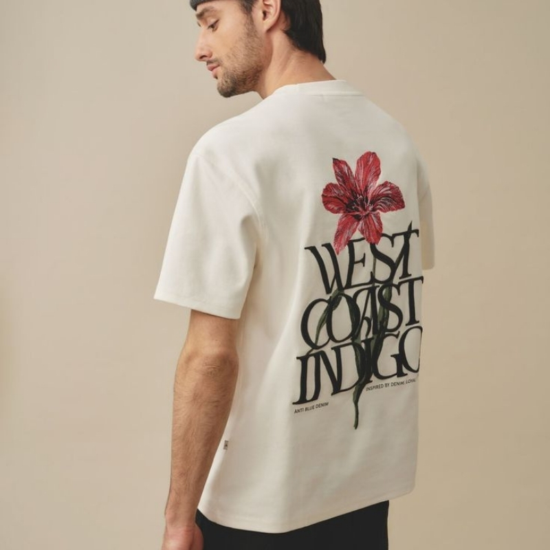 Men modeling various printed t-shirts in urban settings